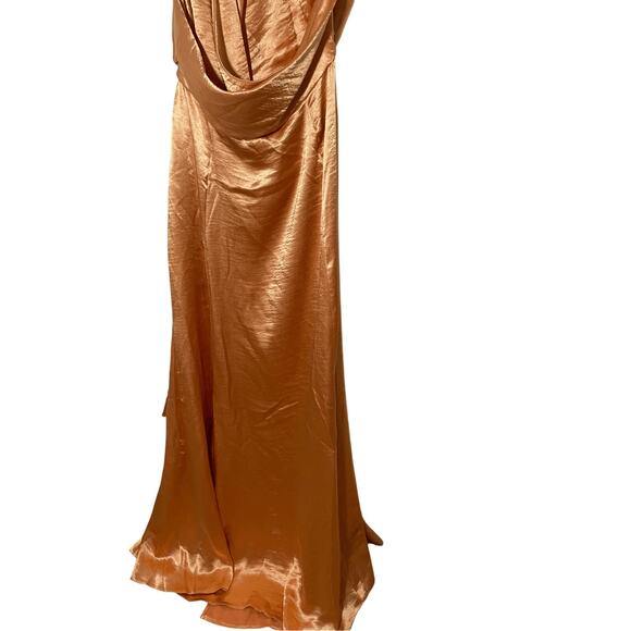 NWT Asos Bridesmaids Satin Halter Special Occasion Front Twist Slit Maxi Dress - Picture 12 of 14